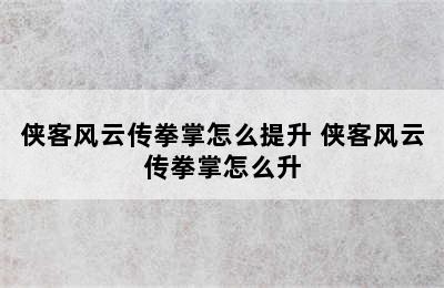 侠客风云传拳掌怎么提升 侠客风云传拳掌怎么升